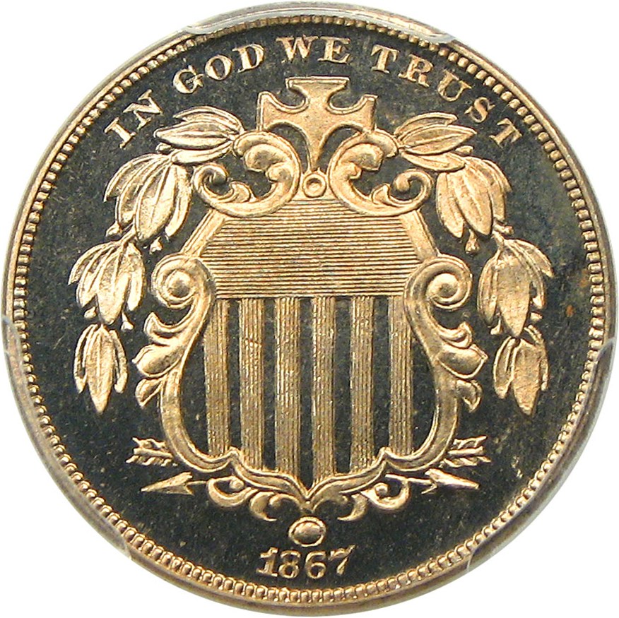 image for: 1867 5c PCGS Proof 66 CAM (No Rays)