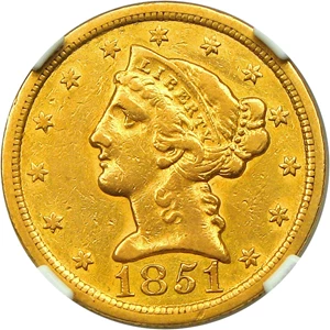 image for: 1851-O $5 NGC XF45