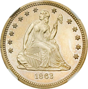 image for: 1863 25c NGC/CAC Proof 62 CAM