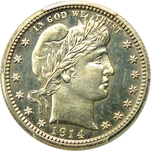 image for: 1914 25c PCGS/CAC Proof 63 - Lowest Mintage Proof in the Barber Series