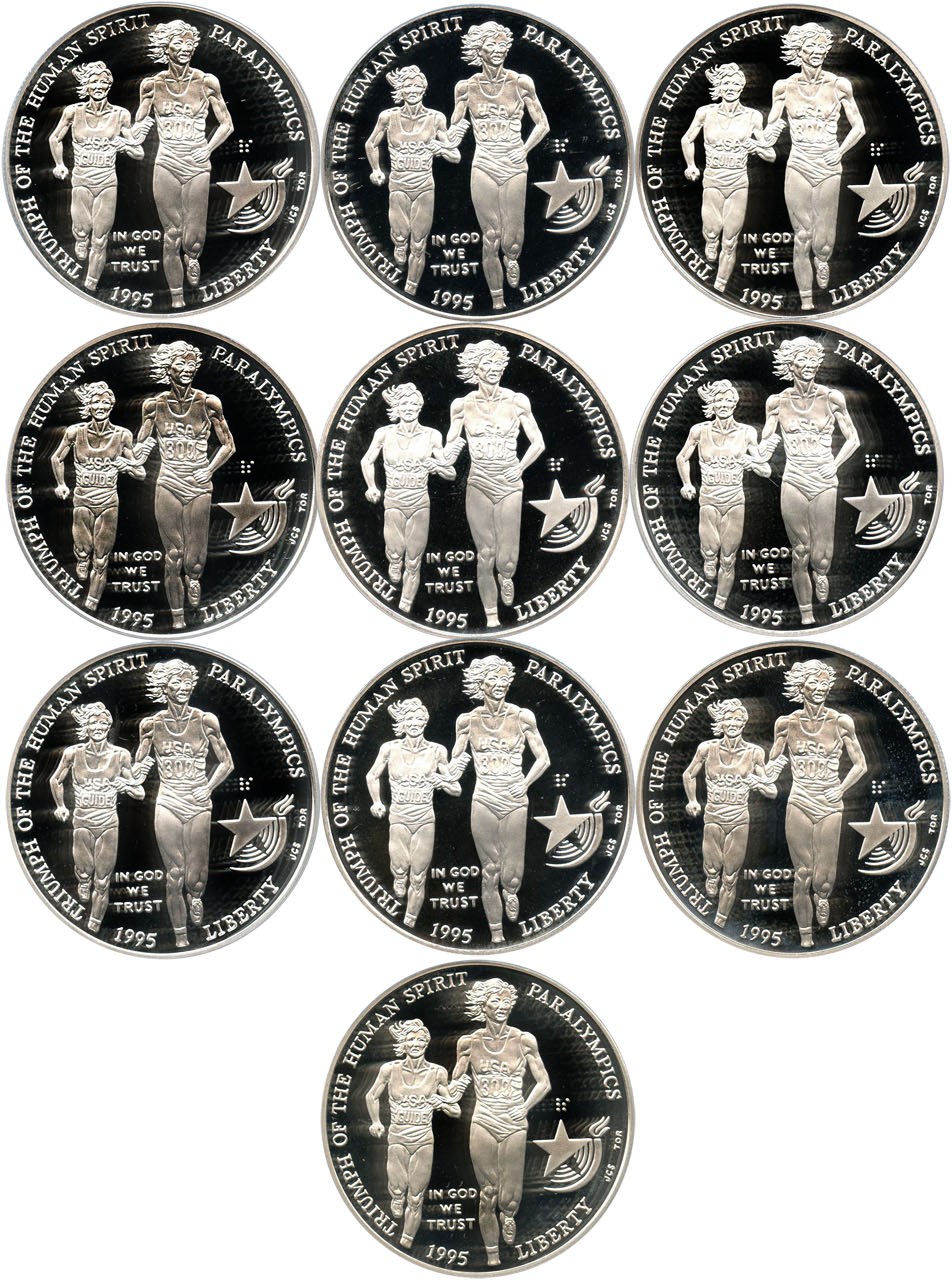 image for: Investor Lot of 1995-P Blind Runner $1: All PCGS PR69 DCAM (10 Coins) - No Reserve!
