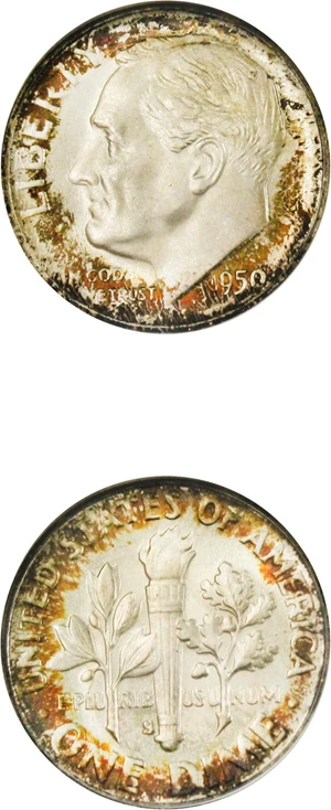 image for: 1950-S 10c NGC MS68 FT