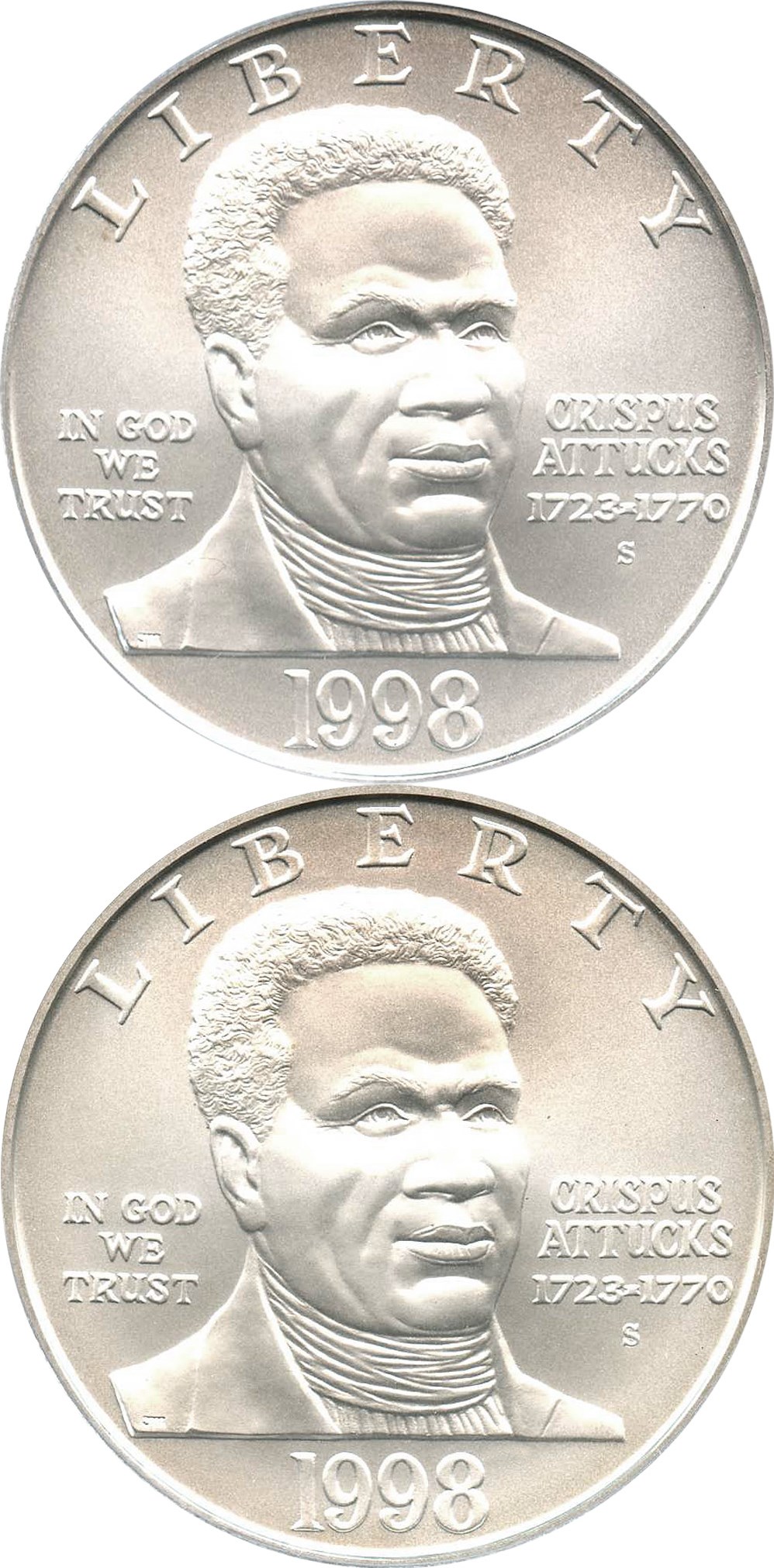image for: Investor Lot of 1998-S Crispus Attucks $1: All PCGS MS69 (2 Coins) - No Reserve!