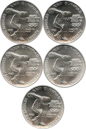 image for: Investor Lot of 1983-S Olympic $1: All PCGS MS69 (5 Coins) - No Reserve!