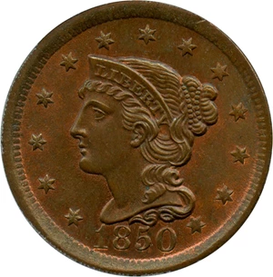 image for: 1850 1c PCGS/CAC MS65 RB