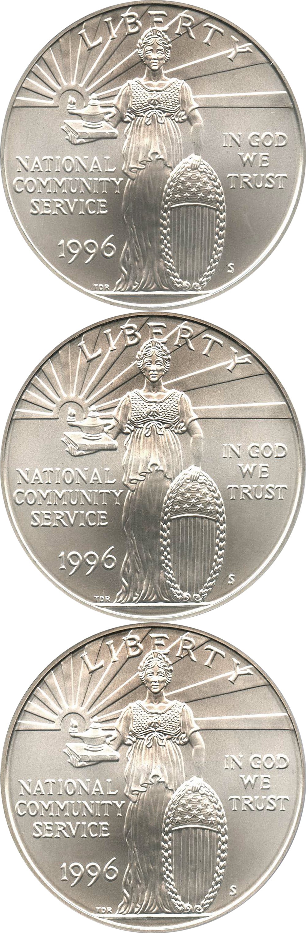 image for: Investor Lot of 1996-S National Community Service $1: All PCGS MS69 (3 Coins) - No Reserve!