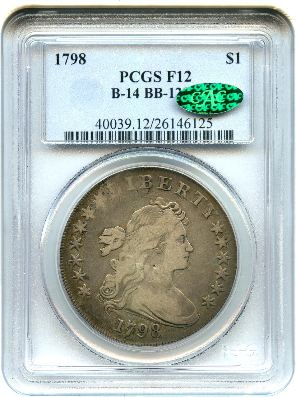 image for: 1798 Large Eagle $1 PCGS/CAC F12 (B-14 BB-122)