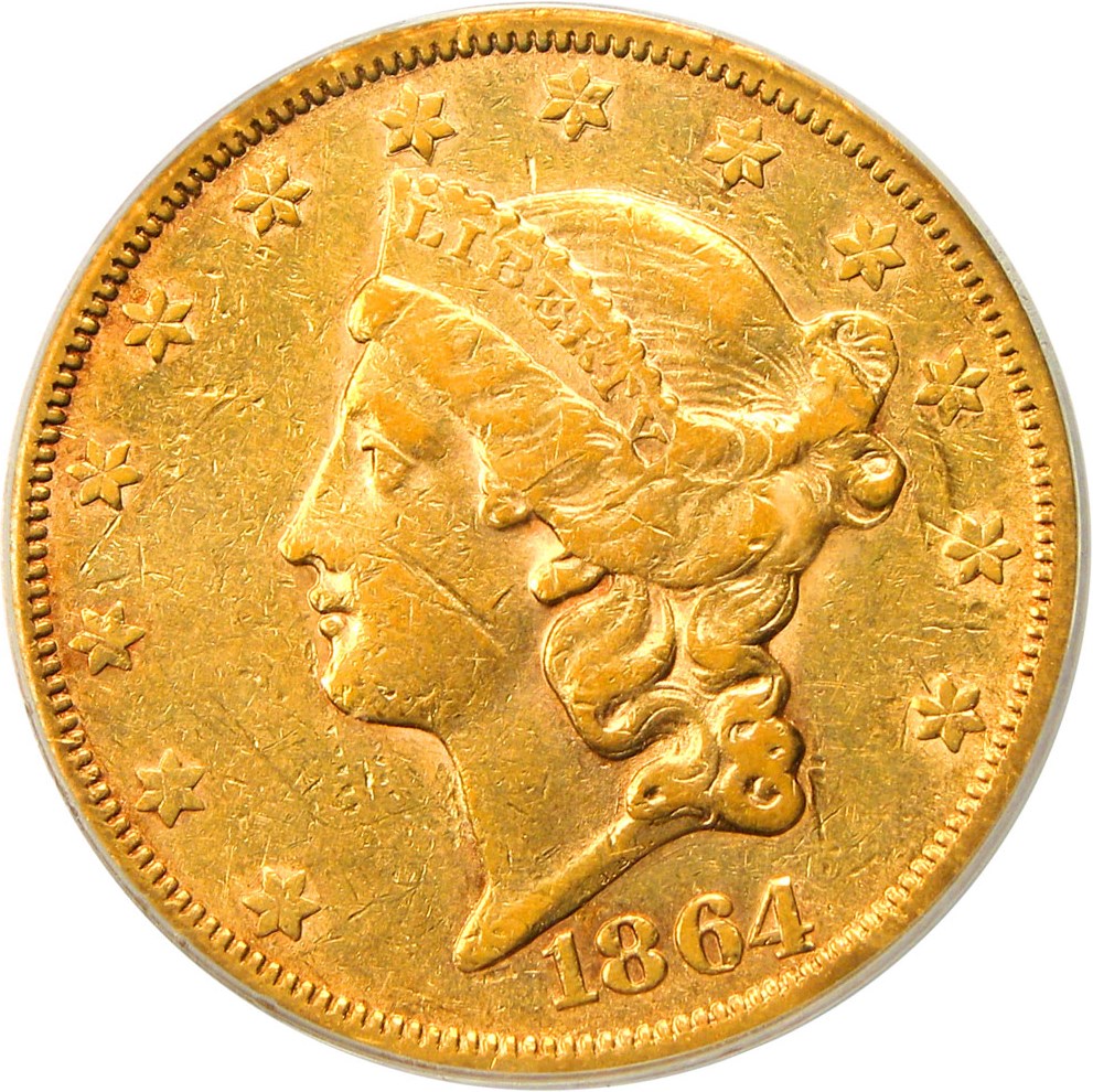 image for: 1864-S $20 PCGS VF35 OGH - Civil War Date