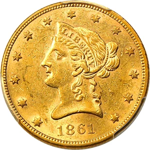 image for: 1861 $10 PCGS AU58