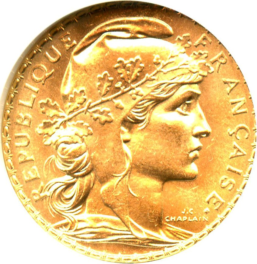 image for: France: 1909 Gold 20 Francs NGC MS64 (KM-857) 0.1867oz Gold - No Reserve!