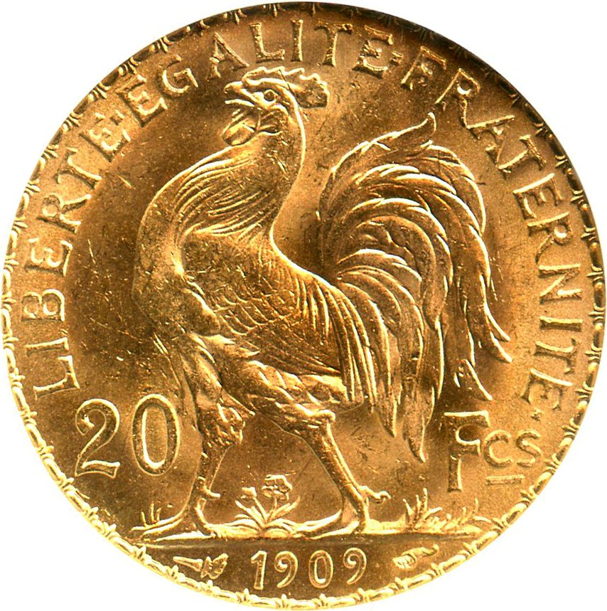 image for: France: 1909 Gold 20 Francs NGC MS64 (KM-857) 0.1867oz Gold - No Reserve!