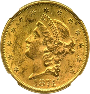 image for: 1874-S $20 NGC MS61