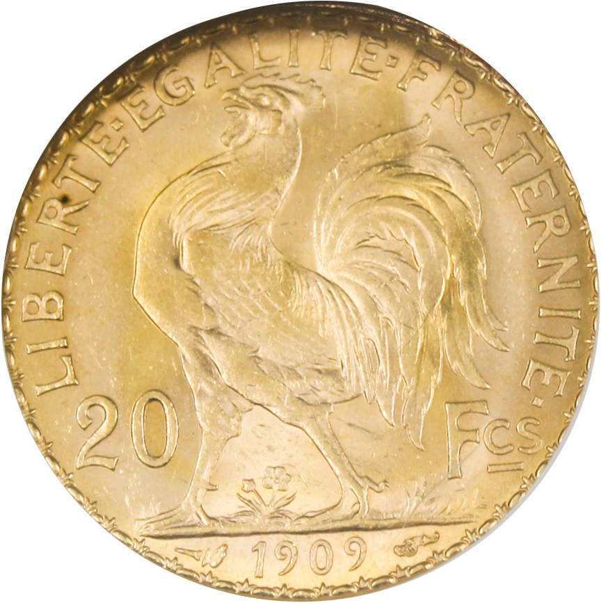 image for: France: 1909 Gold 20 Francs NGC MS64 (KM-857) 0.1867oz Gold - No Reserve!