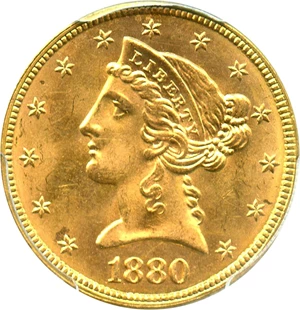 image for: 1880 $5 PCGS MS64