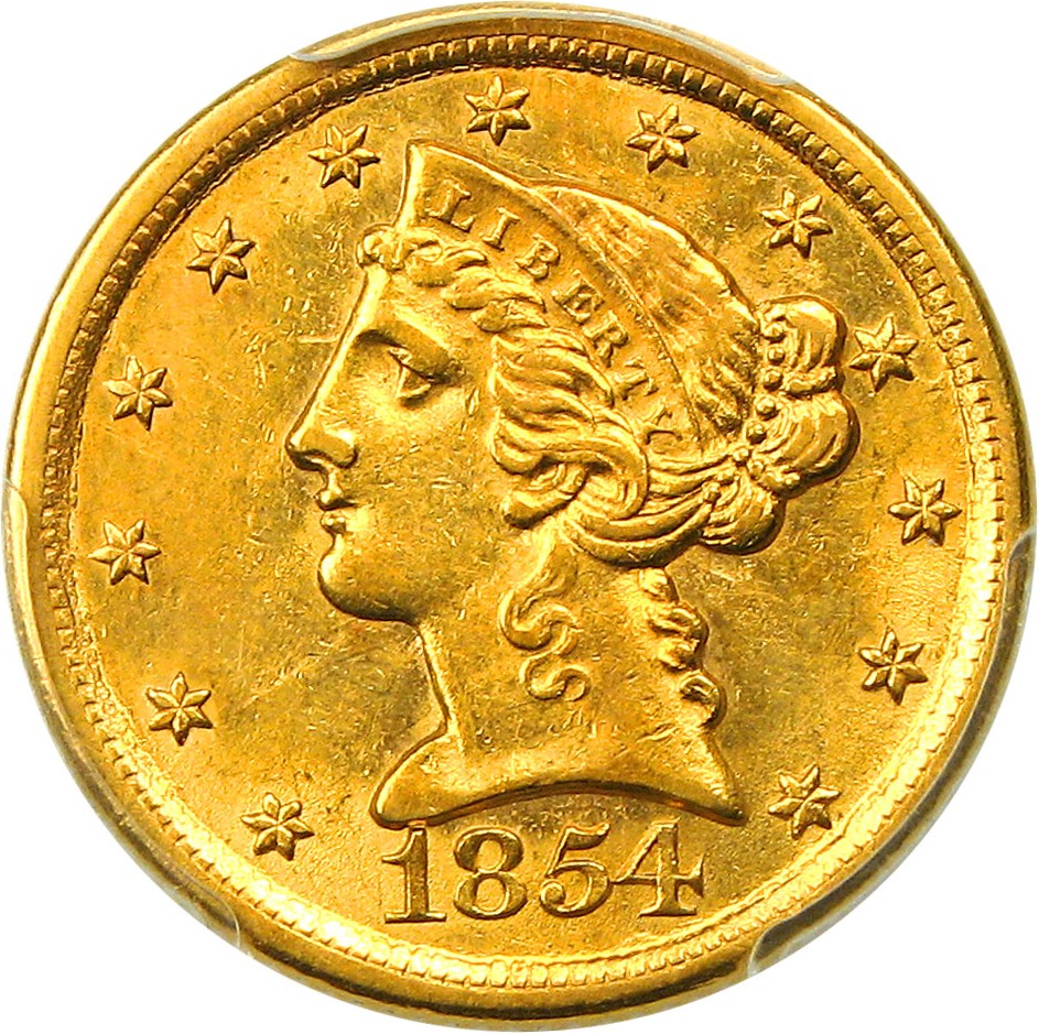 image for: 1854-D $5 PCGS MS61 (Large D)