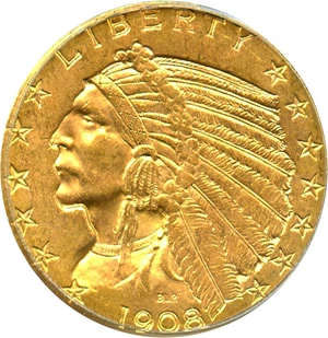 image for: 1908-D $5 PCGS/CAC MS64