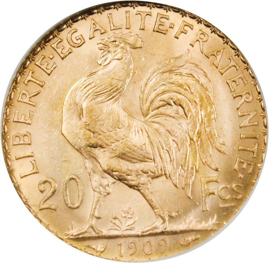 image for: France: 1909 Gold 20 Francs NGC MS64 (KM-857) 0.1867oz Gold - No Reserve!
