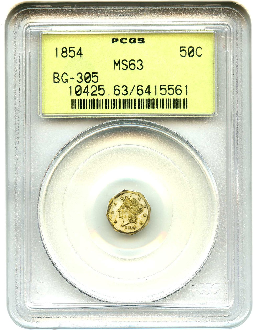 image for: California Fractional Gold: 1854 50c PCGS MS63 (BG-305)