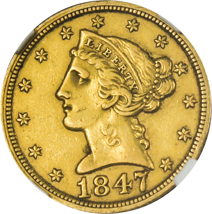 image for: 1847/7 $5 NGC AU50 - No Reserve!