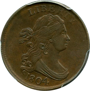 image for: 1804 1/2c PCGS AU53 (Crosslet 4, No Stems)