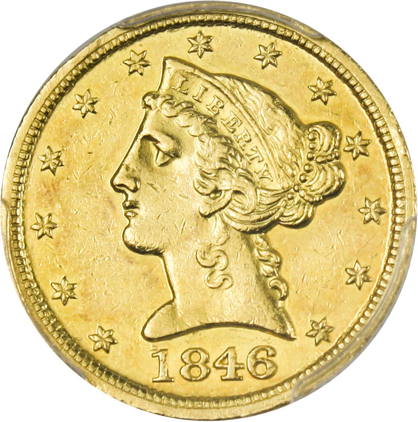image for: 1846-D/D $5 PCGS AU55