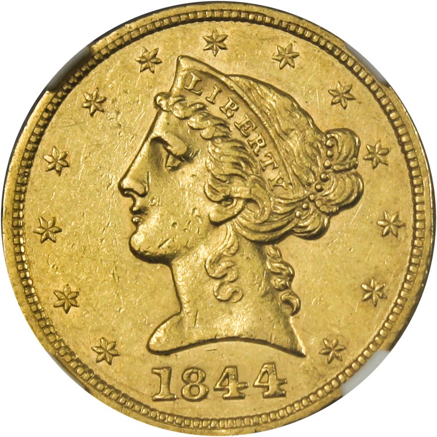 image for: 1844 $5 NGC AU55