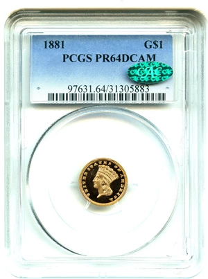 image for: 1881 G$1 PCGS/CAC Proof 64 DCAM
