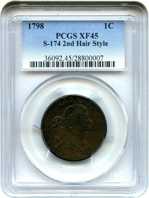 image for: 1798 1c PCGS XF45 (S-174, 2nd Hair Style)