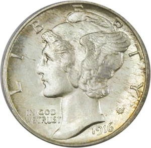 image for: 1916-S Mercury 10c PCGS/CAC MS66