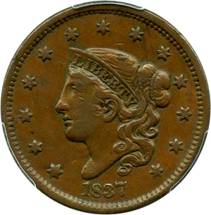 image for: 1837 1c PCGS/CAC XF40 (Head of 1838) - No Reserve!