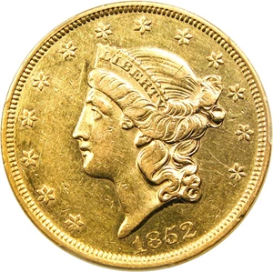 image for: 1852 $20 PCGS AU53 - No Reserve!