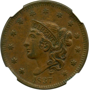 image for: 1837 1c NGC AU55 (Head of 1838)