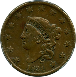 image for: 1834 1c PCGS VF35 (Small 8, Large Stars, Medium Letters)