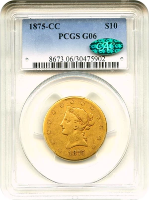 image for: 1875-CC $10 PCGS/CAC Good-6