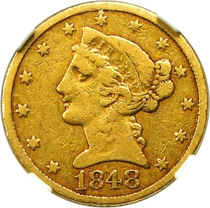 image for: 1848-C $5 NGC/CAC VF25
