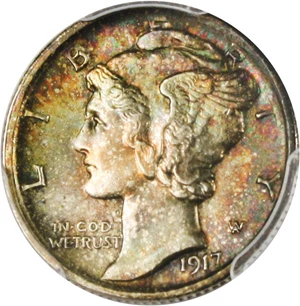 image for: 1917-D 10c PCGS MS65 FB