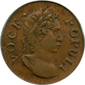 image for: 1760 Voce Populi Halfpenny PCGS MS62 BN
