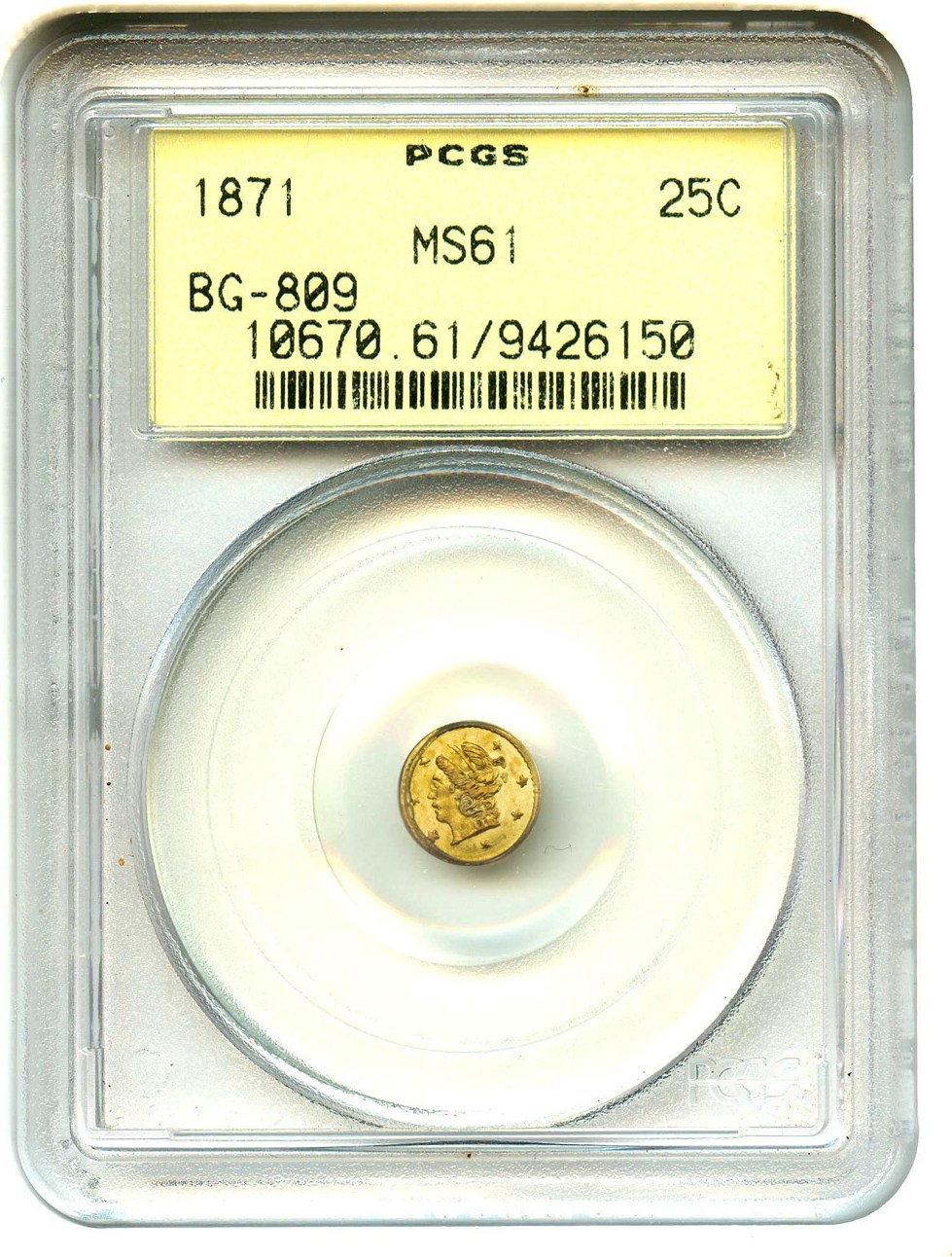 image for: California Fractional Gold: 1871 25c PCGS MS61 (BG-809)