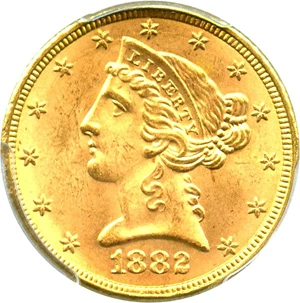 image for: 1882 $5 PCGS MS64