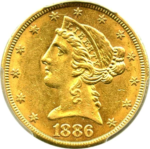 image for: 1886-S $5 PCGS AU58 - No Reserve!