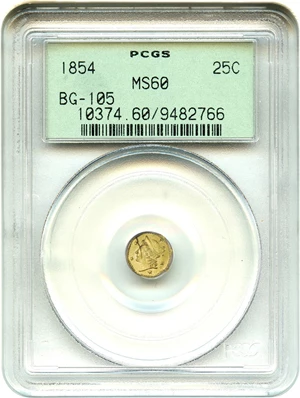image for: California Gold: 1854 25c PCGS MS60 (BG-105)