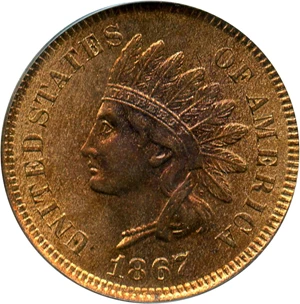 image for: 1867 1c PCGS MS64 RD - No Reserve!