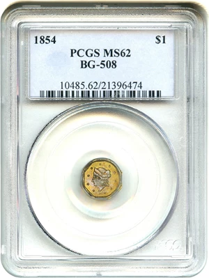 image for: California Gold: 1854 $1 PCGS MS62 (BG-508)