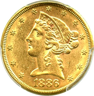 image for: 1886-S $5 PCGS MS61