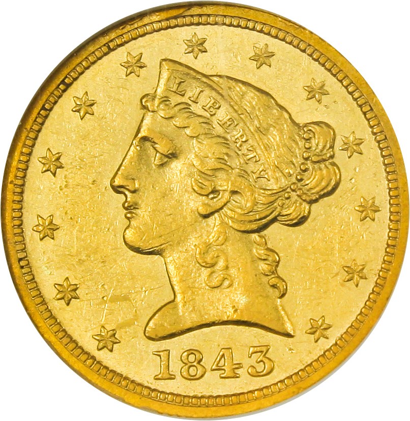 image for: 1843-O $5 NGC AU55 (Small Letters)