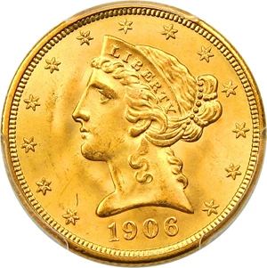 image for: 1906 $5 PCGS MS65