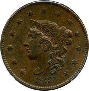 image for: 1837 1c PCGS/CAC MS63 BN (Medium Letters)