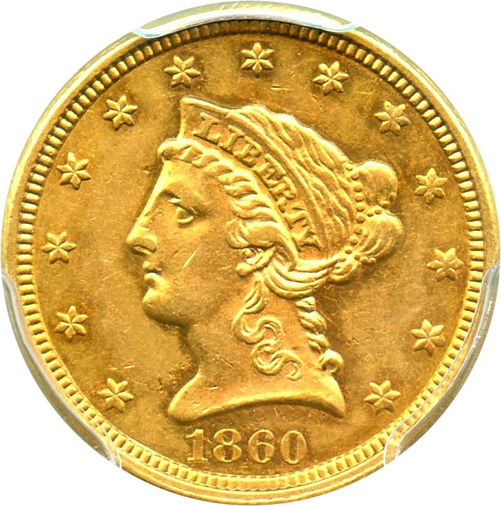 image for: 1860 $2 1/2 PCGS AU55 (New Reverse)