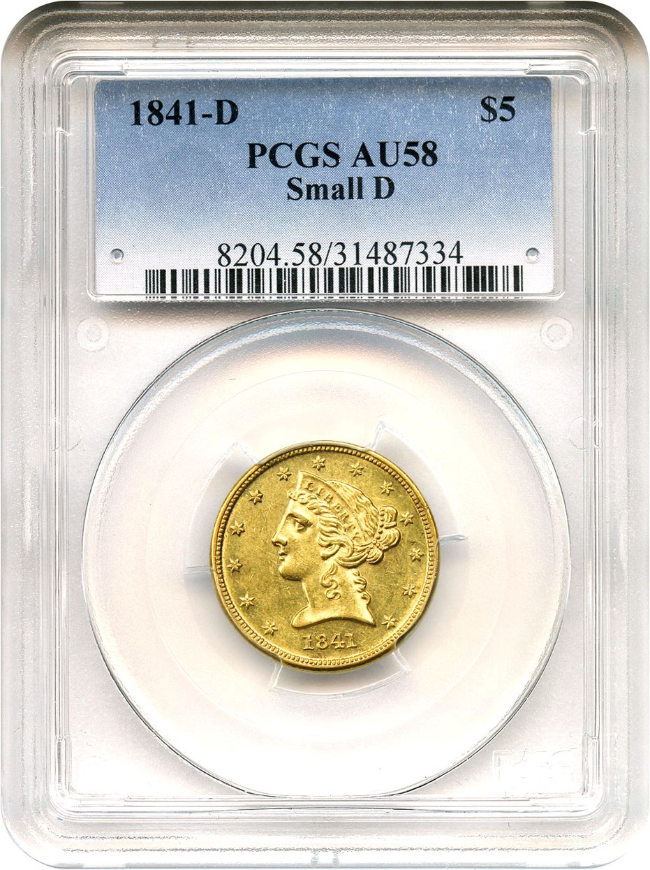 image for: 1841-D $5 PCGS AU58 (Small D)