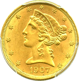 image for: 1907-D $5 PCGS MS62